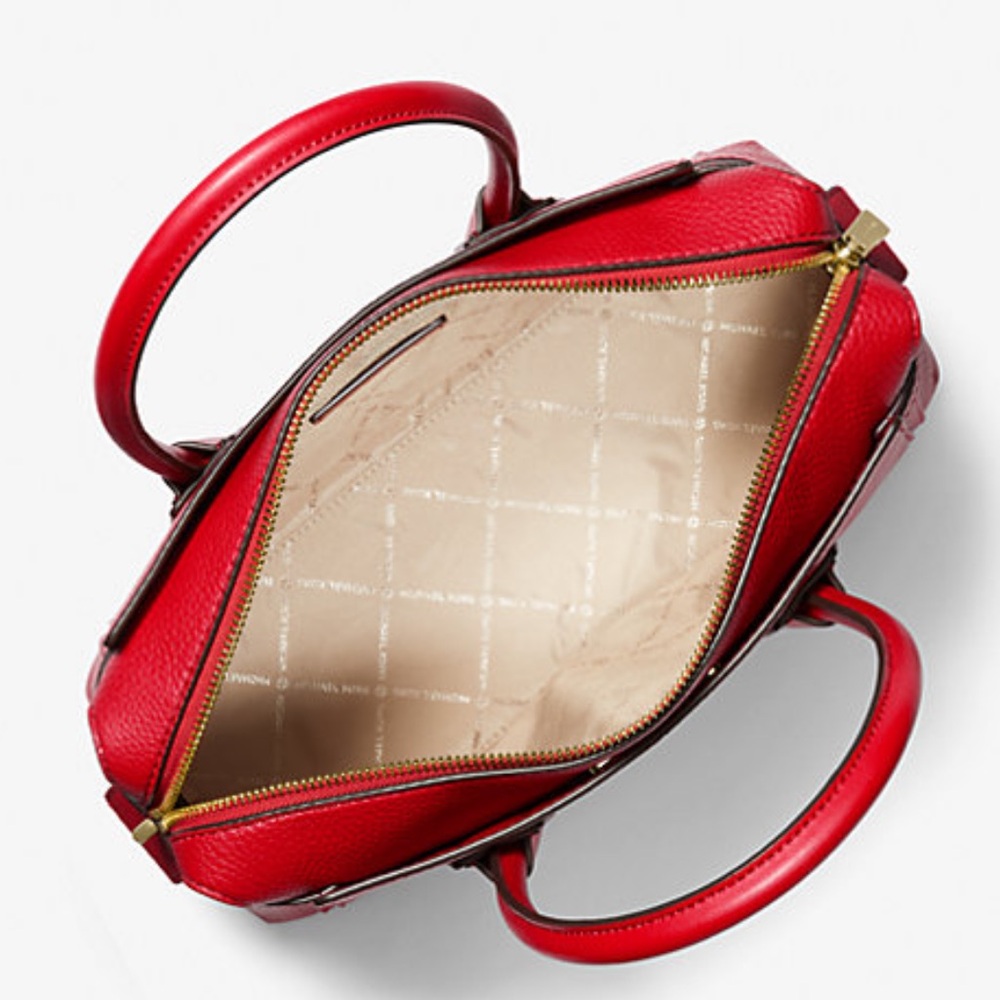 Michael Kors Mercer Medium Top-Zip Belted Satchel Crossbody Purse 
BRIGHT RED
NW - Picture 2 of 16
